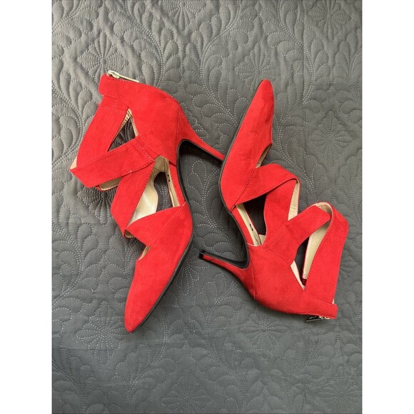 Unisa Unhanna Red Suede Crisscross Zip Back High Heel Pump SZ8.5M Glam Chic Cute - Picture 6 of 12
